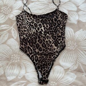 Zara Brown and Cream Leopard-Print One-Piece
